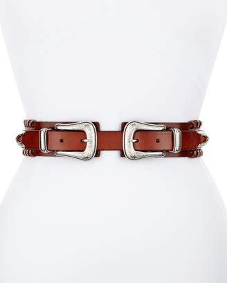 Rebecca Minkoff Whipstitched Double-Buckle Leather Belt