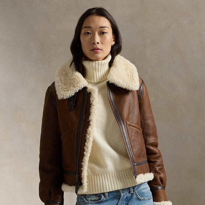 Women Leather Aviator Shearling Jacket | ShopStyle