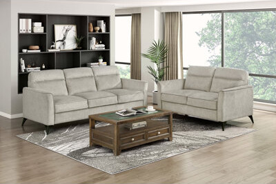 George Oliver Modern Living Room Sofa Set With 2Pc Sofa Loveseat Microfiber Upholstery Comfortable Cushioning And Metal Legs For Contemporary Spaces