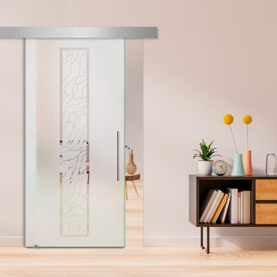 Frameless Glass Sliding Barn Door with Frosted Modern Design + Hardware Kit (Semi-Private)