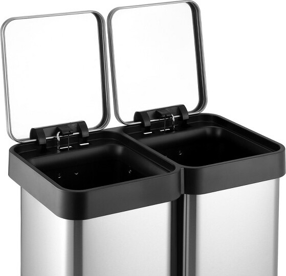 CuisinSmart 16GallonDualCompartmentTrash&RecyclingBin,StainlessSteelKitchenGarbageCanwithHands-FreeStepPedal,Fingerprint-ResistantLids
