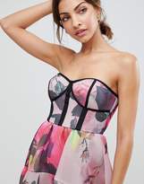 Thumbnail for your product : ASOS Design Bonded Mesh Bandeau Floral Midi Prom Dress