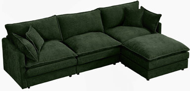 Latitude Run Modular Sectional Sofa, 105 Inch L Shaped Couch Set for Living Room, 3-Seater Comfy Cloud Couches with Movable Ottoman, DIY Combination, Chenille, Gre