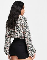 Thumbnail for your product : AX Paris wrap cropped blouse in dark floral