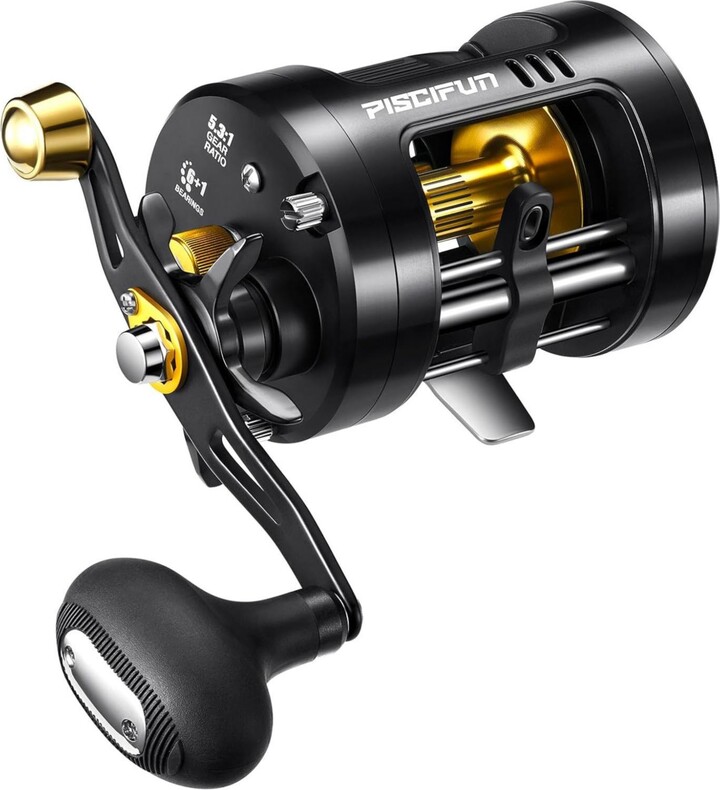 Piscifun Chaos Pro Baitcasting Fishing Reel, Cnc Machined Round Catfish Reel with 25LB Max Drag, Trolling Reel with Level Wind & Magnetic Braking System - Blac