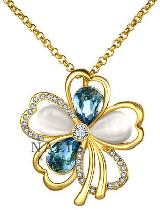 B.young Crystal 18K RGP Gold Plated Silve Flower Pendant Necklace 18" Glod Tone