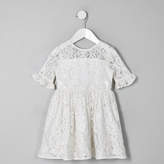 Thumbnail for your product : River Island Mini girls white lace bow back dress