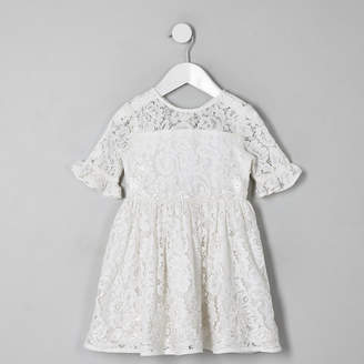 River Island Mini girls white lace bow back dress