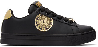 Versace Jeans Couture Black & Gold 88 V-Emblem Court Sneakers