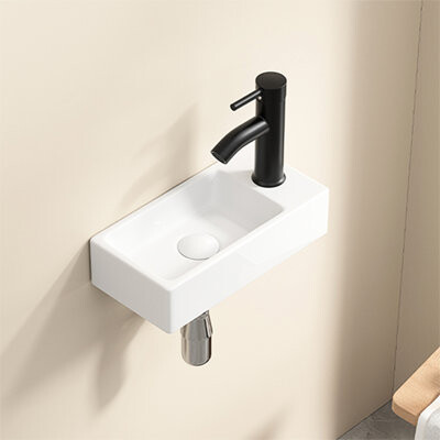Ebern Designs Wall Hung Rectangle Ceramic Wash Basin, Small Milk White American Traditional Cloakroom Sink, 14*7*3Inch, Left Hand, Single Tap Hole For Hand White, B