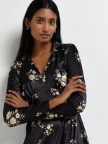 Thumbnail for your product : River Island Floral Satin Collared Mini Dress - Black