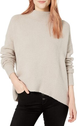 Cable Stitch Women's Mock Neck Cozy Sweater Large Light Grey