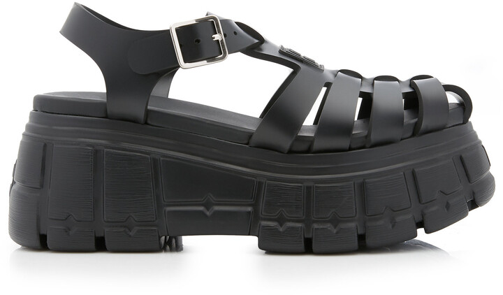 black caged platform sandals