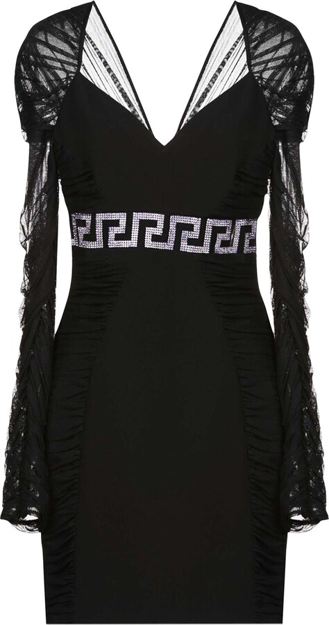 Versace New Black Purple Crystal Embellished Draped Tulle Crepe Mini Dress 42 44