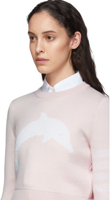Thom Browne Pink Dolphin Icon 4-Bar Crewneck Sweater