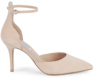 nude suede ankle strap heels