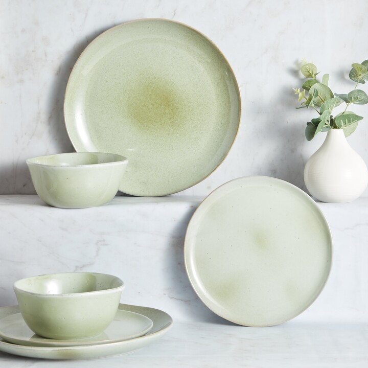 Dunelm Amalfi Reactive Glaze 12 Piece Dinner Set, Sage Green ShopStyle
