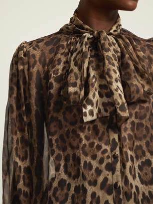 Dolce & Gabbana Leopard Print Pussy Bow Silk Blouse - Womens - Leopard