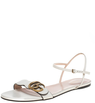 Gucci White Leather GG Marmont Flat Sandals Size 39 - ShopStyle