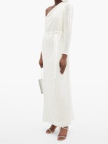 Knotted-shoulder Velvet Gown - White 