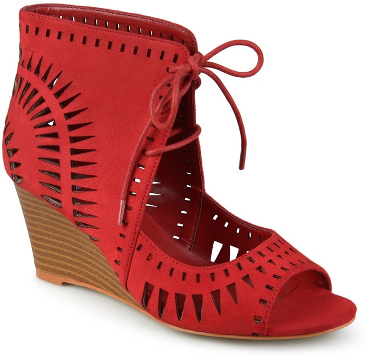 red lace up wedges