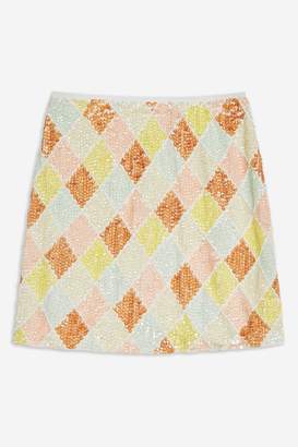 Topshop Womens Pastel Diamond Sequin Mini Skirt - Multi