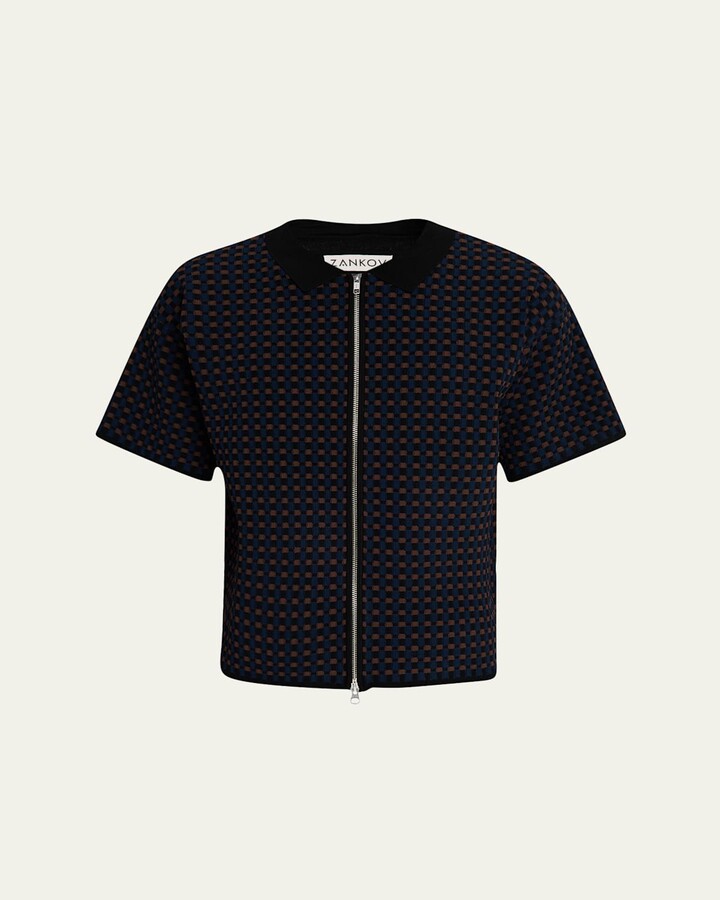 ZANKOV Men's Geometric Jacquard Zip Sweater