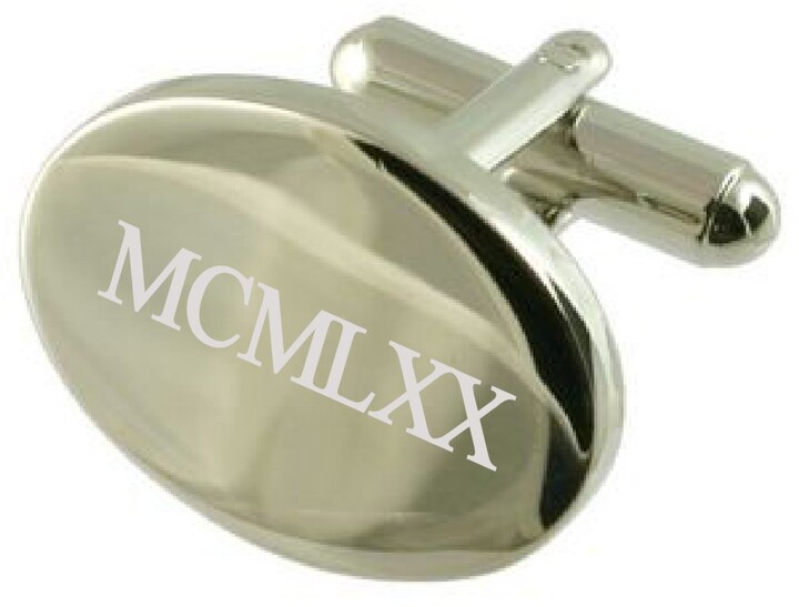 1970 Silver-tone Oval Birthday Year Number Age Roman Numeral Cufflinks