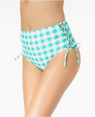 California Waves Juniors' Check Please High-Waist Lace-Up Bikini Bottom, Created for Macy's