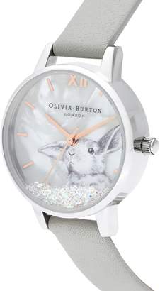 Olivia Burton Snow Globe Stainless Steel, Swarovski Crystal Leather Strap Watch