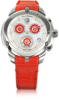 Thumbnail for your product : Lamborghini Tonino Shield Lady Silver Tone Stainless Steel and Red Croco Print Leather Chronograph Watch