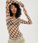 Thumbnail for your product : Daisy Street long sleeve top in check mesh