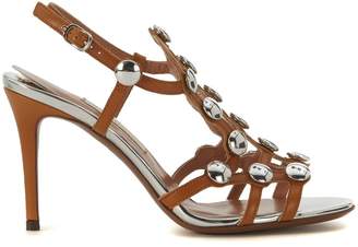 L'Autre Chose Sandy Ochre Leather Heeled Sandal With Silver Buttons