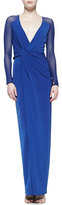 Thumbnail for your product : Halston Sheer-Sleeve Twist-Front Crepe Gown