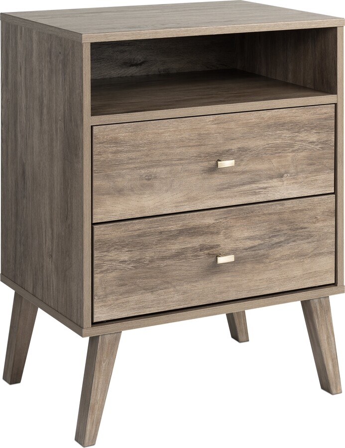 Prepac Milo MidCentury Modern 2 Drawer Nightstand with Open Shelf