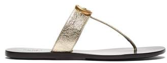 Gucci Gg Marmont Flat Leather Sandals - Womens - Gold