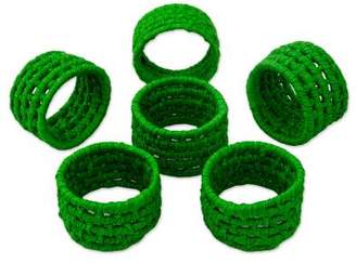 Novica 6 Handcrafted Green Ribbon and Palm Napkin Rings from Mexico