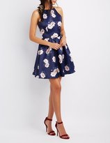 Thumbnail for your product : Charlotte Russe Floral Bib Neck Backless Skater Dress