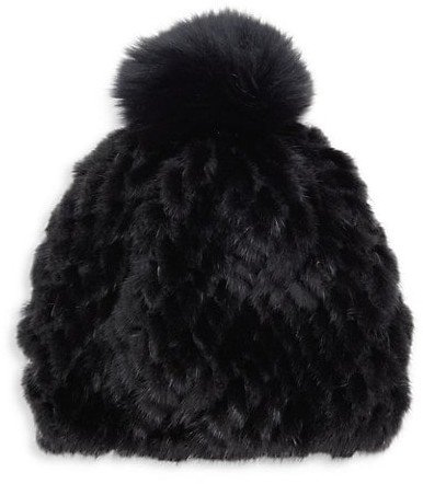 Saks Fifth Avenue Women Accessories Headwear Beanies COLLECTION Faux Fur Beanie With Pom 