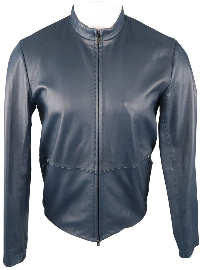 Theory Navy Leather Jackets - ShopStyle