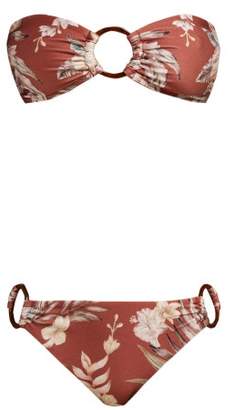 Zimmermann Wayfarer Floral-print Bandeau Bikini - Womens - Red Print