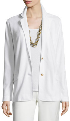 Joan Vass Two-Button Pique Blazer, White, Plus Size