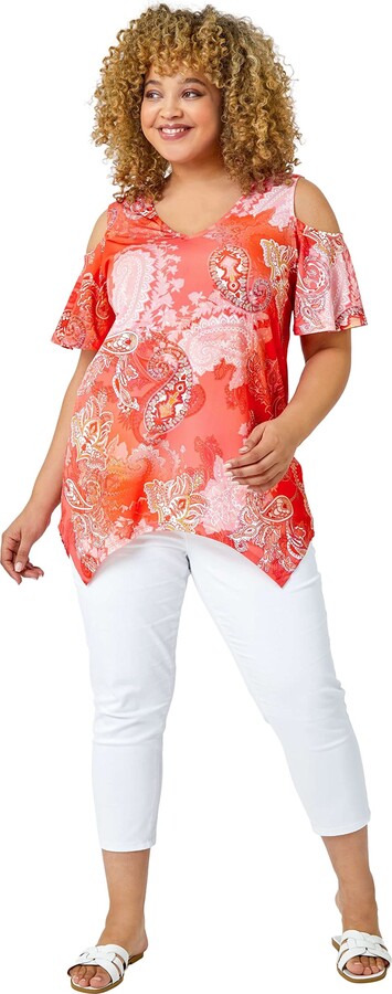 RITERA Plus Size Tops for Women Floral/Solid Color Short Sleeve V Neck with  Ring Hole Summer Tshirt XL-5XL