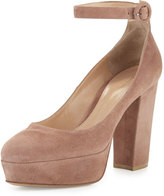 Thumbnail for your product : Gianvito Rossi Suede Platform Ankle-Strap Pump, Praline