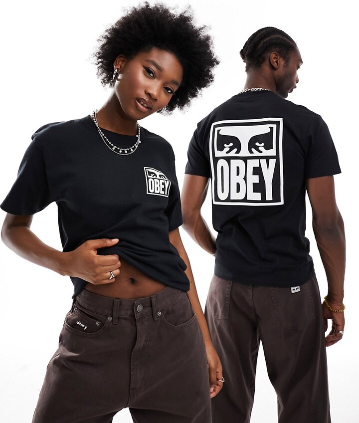 Obey bear hug cropped t-shirt in white