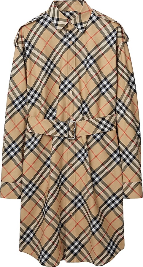 Burberry Women's Heritage Check Cotton Belted Midi-Shirtdress - Sand Check - Size 2