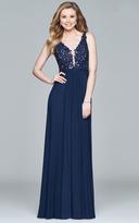 Thumbnail for your product : Faviana 8000 Long mesh v-neck dress with lace applique