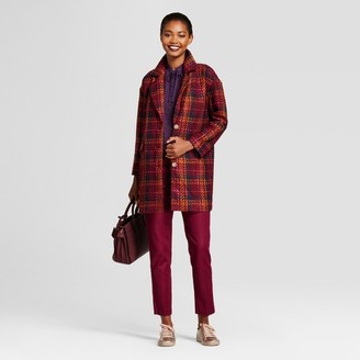 A New Day Women's Plaid Top Coat - A New Day Cherry