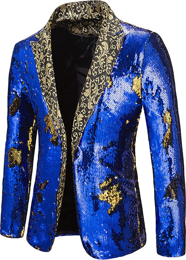 HAOLEI Men's Shiny Sequin Blazer for Party Banquet Stylish Gentleman  Glitter Tuxedo Jackets Nightclub Prom Suit One Button Regular Fit Jacket  Wedding