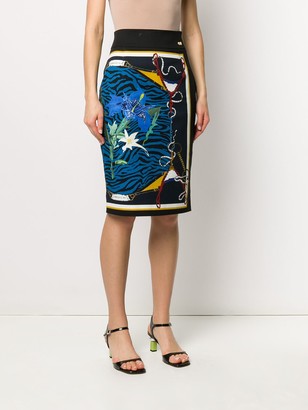 Class Roberto Cavalli Mixed-Print Pencil Skirt